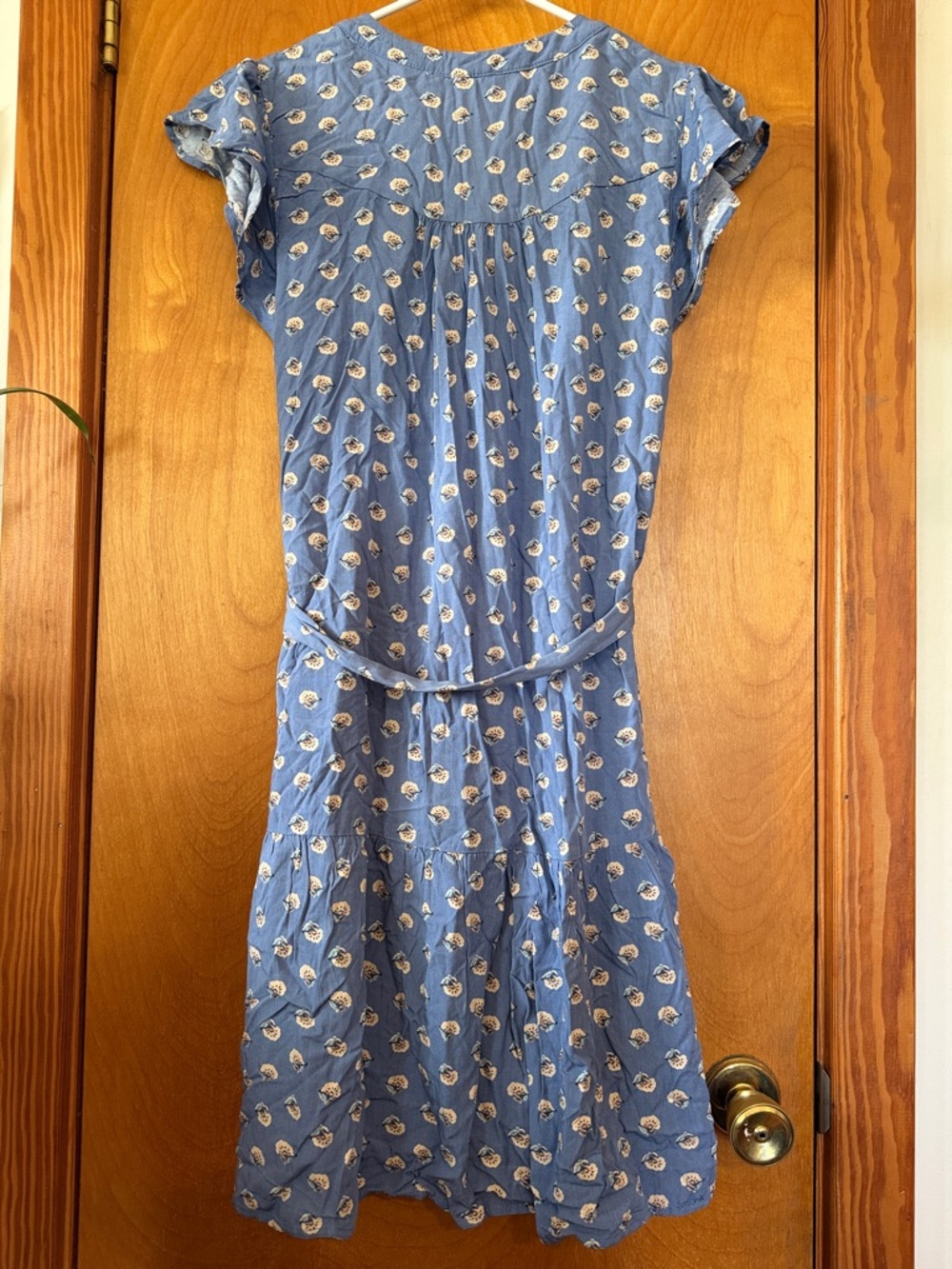 Lucky Brand Dusty Blue Floral Button-Front Tie-Waist Midi Dress - Picture 8 of 10